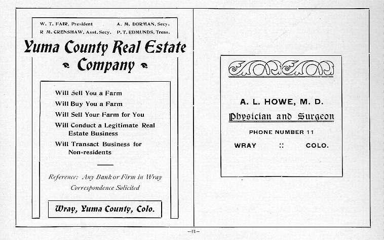 Yuma County Real Estate and A L Howe MD